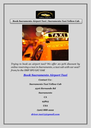 Book Sacramento Airport Taxi | Sacramento Taxi Yellow Cab