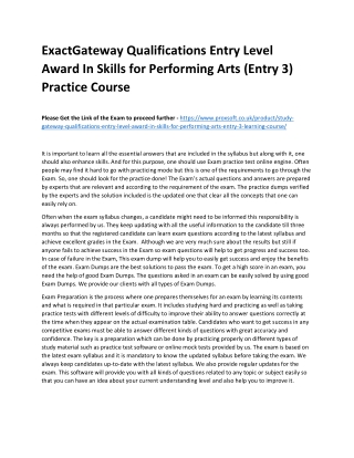 ExactGateway Qualifications Entry Level Award In Skills for Performing Arts (Ent