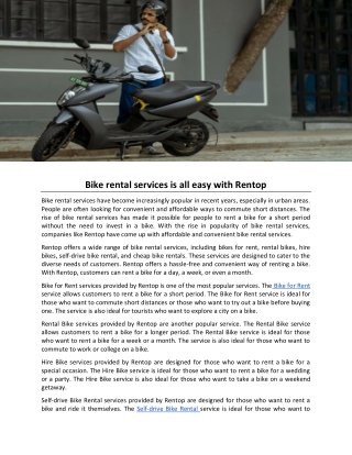 Bike rental services is all easy with Rentop