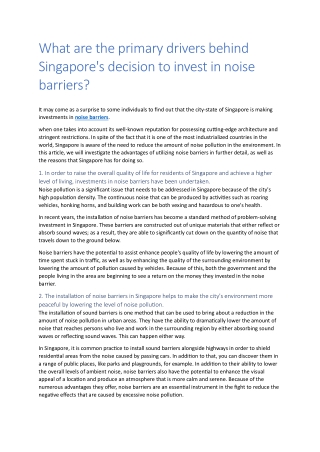 What are the primary drivers behind Singapore's decision to invest in noise barr