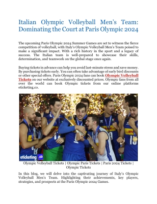 Italian Olympic Volleyball Men's Team Dominating the Court at Paris Olympic 2024