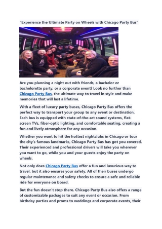 "Experience the Ultimate Party on Wheels with Chicago Party Bus"