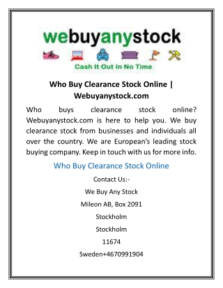 Who Buy Clearance Stock Online  Webuyanystock.com