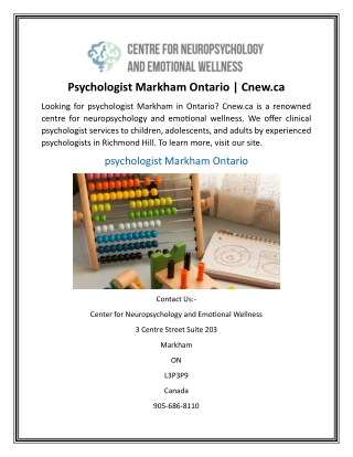 Psychologist Markham Ontario  Cnew.ca