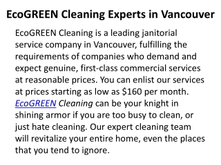 Welcome to EcoGREEN Cleaning Services Vancouver