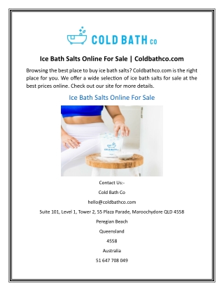 Ice Bath Salts Online For Sale  Coldbathco.com