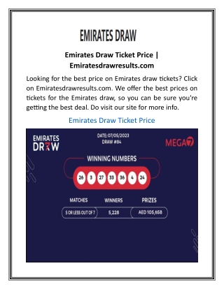 Emirates Draw Ticket Price  Emiratesdrawresults.com