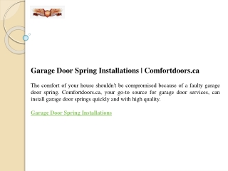 Garage Door Spring Installations  Comfortdoors.ca