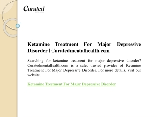 Ketamine Treatment For Major Depressive Disorder  Curatedmentalhealth.com