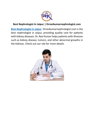 Best Nephrologist In Jaipur | Drravikumarnephrologist.com