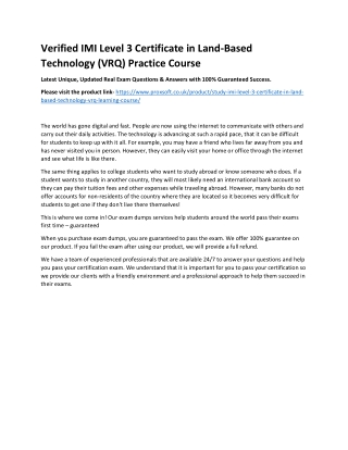 Verified IMI Level 3 Certificate in Land-Based Technology (VRQ) Practice Course