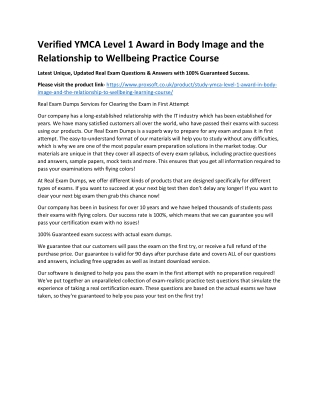 Verified YMCA Level 1 Award in Body Image and the Relationship to Wellbeing Prac