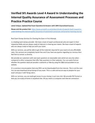 Verified SFJ Awards Level 4 Award In Understanding the Internal Quality Assuranc