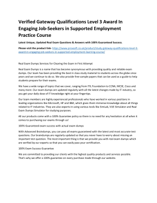 Verified Gateway Qualifications Level 3 Award In Engaging Job-Seekers in Supported Employment Practice Course