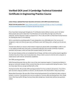 Verified OCR Level 3 Cambridge Technical Extended Certificate in Engineering Pra