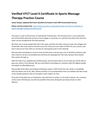 Verified VTCT Level 4 Certificate in Sports Massage Therapy Practice Course