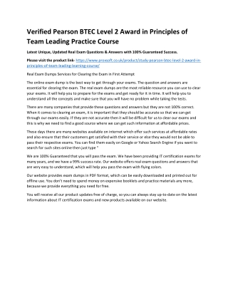 Verified Pearson BTEC Level 2 Award in Principles of Team Leading Practice Cours