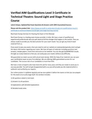 Verified AIM Qualifications Level 3 Certificate in Technical Theatre: Sound Ligh