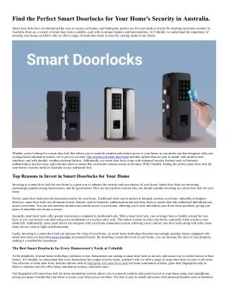 Find the Perfect Smart Doorlocks for Your Home's Security in Australia