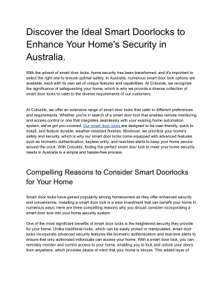 Discover the Ideal Smart Doorlocks to Enhance Your Home's Security in Australia.