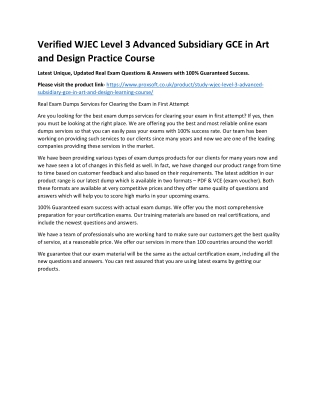 Verified WJEC Level 3 Advanced Subsidiary GCE in Art and Design Practice Course