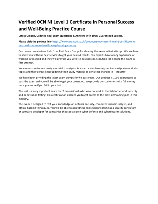 Verified OCN NI Level 1 Certificate in Personal Success and Well-Being Practice