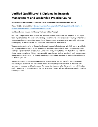 Verified Qualifi Level 8 Diploma in Strategic Management and Leadership Practice