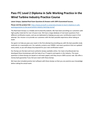 Pass ITC Level 2 Diploma in Safe Working Practice in the Wind Turbine Industry P