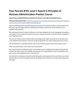 Pass Pearson BTEC Level 1 Award in Principles of Business Administration Practic