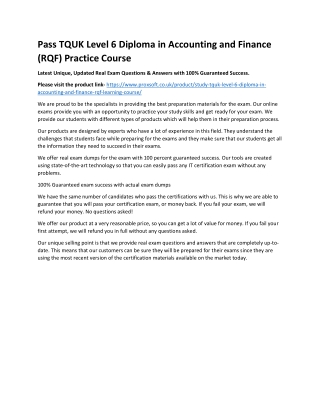 Pass TQUK Level 6 Diploma in Accounting and Finance (RQF) Practice Course