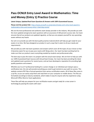 Pass OCNLR Entry Level Award in Mathematics: Time and Money (Entry 1) Practice C