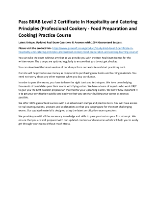 Pass BIIAB Level 2 Certificate In Hospitality and Catering Principles (Professio