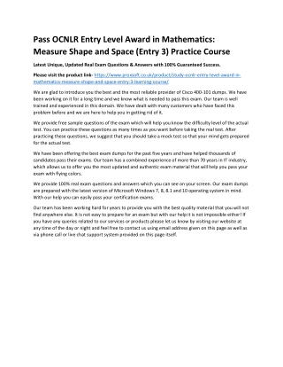 Pass OCNLR Entry Level Award in Mathematics: Measure Shape and Space (Entry 3) P