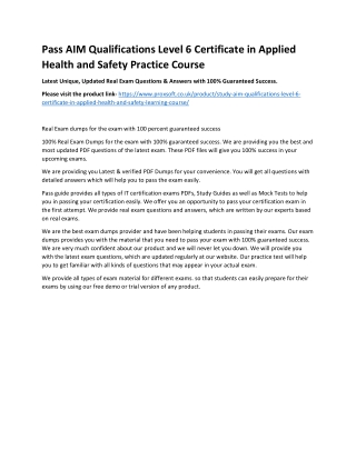 Pass AIM Qualifications Level 6 Certificate in Applied Health and Safety Practic