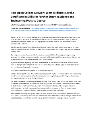 Pass Open College Network West Midlands Level 2 Certificate in Skills for Furthe