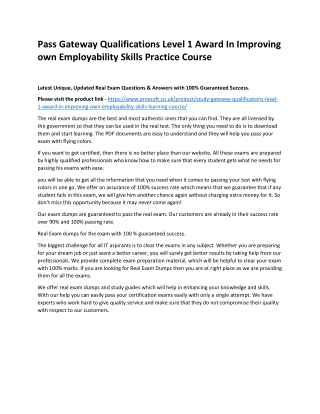 Pass Gateway Qualifications Level 1 Award In Improving own Employability Skills