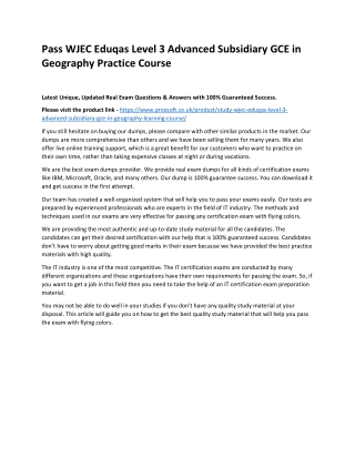 Pass WJEC Eduqas Level 3 Advanced Subsidiary GCE in Geography Practice Course