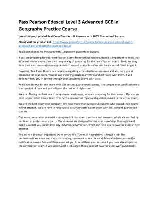 Pass Pearson Edexcel Level 3 Advanced GCE in Geography Practice Course