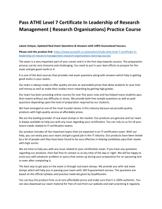 Pass ATHE Level 7 Certificate In Leadership of Research Management ( Research Or