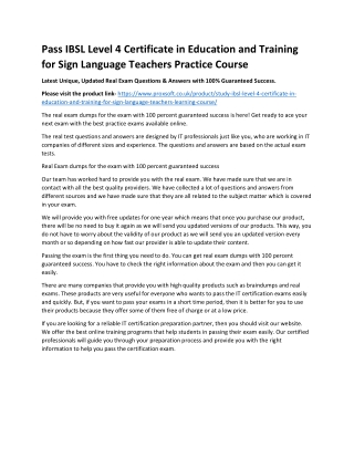 Pass IBSL Level 4 Certificate in Education and Training for Sign Language Teache