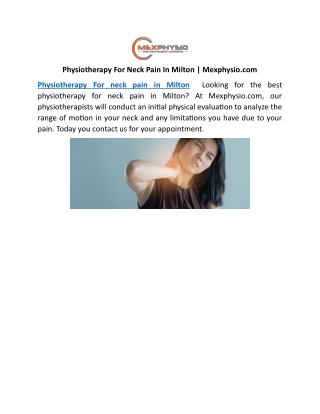 Physiotherapy For Neck Pain In Milton | Mexphysio.com