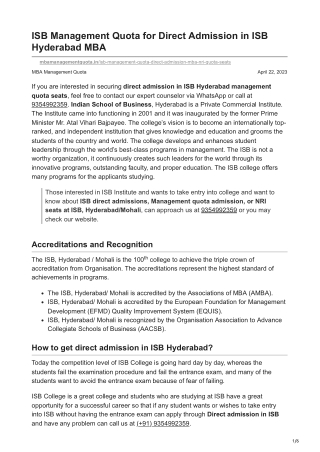 ISB Management Quota for Direct Admission in ISB Hyderabad MBA-mbamanagementquota.in