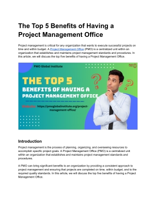 The Top 5 Benefits of Having a Project Management Office