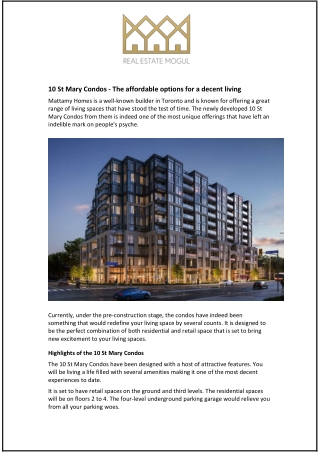 10 St Mary Condos - The affordable options for a decent living