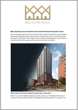 Why should you be interested in the Daniels Parliament South Tower?