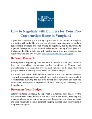 How to Negotiate with Builders for Your Pre-Construction Home in Vaughan
