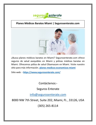 Planes Médicos Baratos Miami | Segurosenterate.com