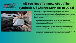 All You Need To Know About The Synthetic Oil Change Services In Dubai