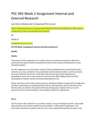 PSC 495 Week 2 Assignment Internal and External Research