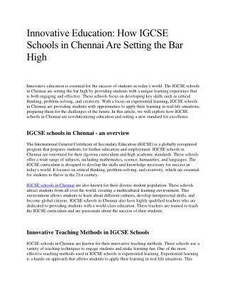 Singapore International School | IGCSE Schools in Chennai